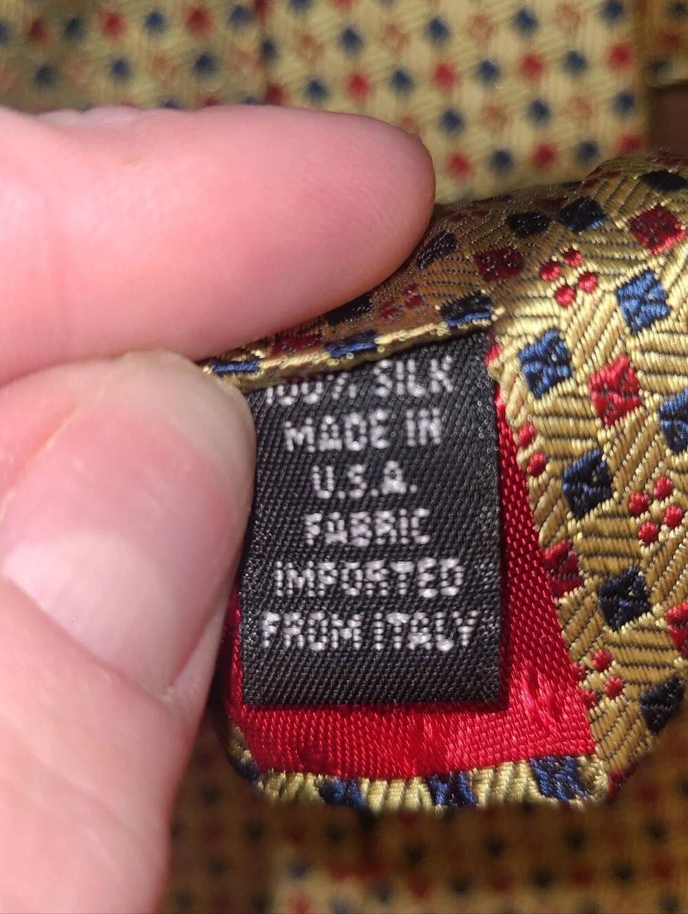 Zianetti Italian Silk Gold Patterned Men's Tie with Red and Blue Accents